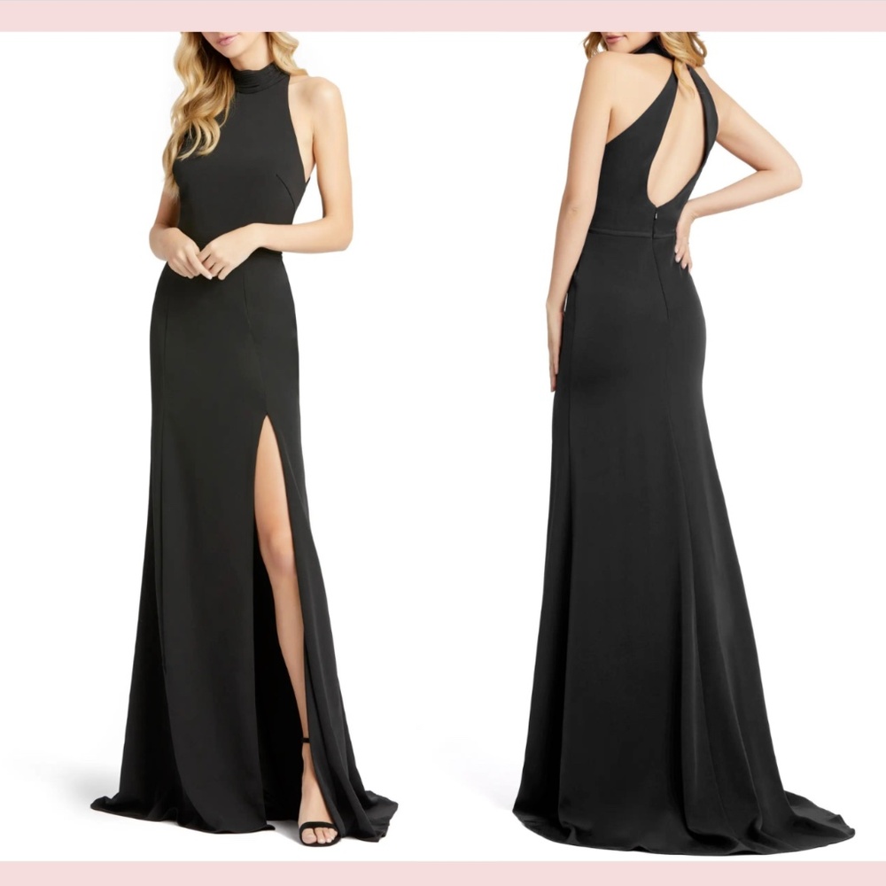 NEW $298 IEENA Mac Duggal [ size 4 ] Cutout High Neck Back Jersey‎ Gown Black